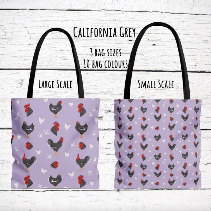 California Grey Chicken pattern tote bag - chicken tote bag - farm animal carry bag