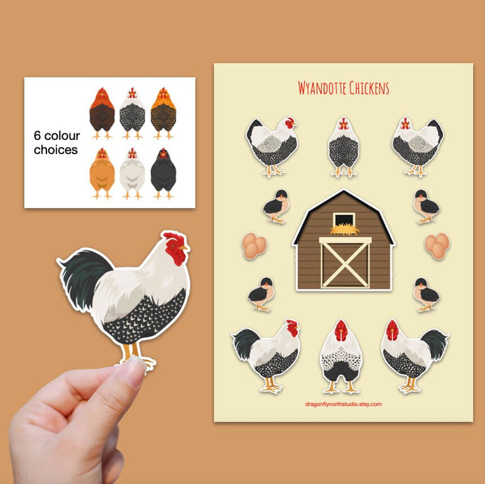 Wyandotte chicken sticker set - chicken sticker sheets - chicken breed stickers
