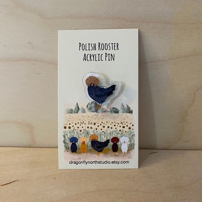 Polish rooster acrylic pin (black/brown)